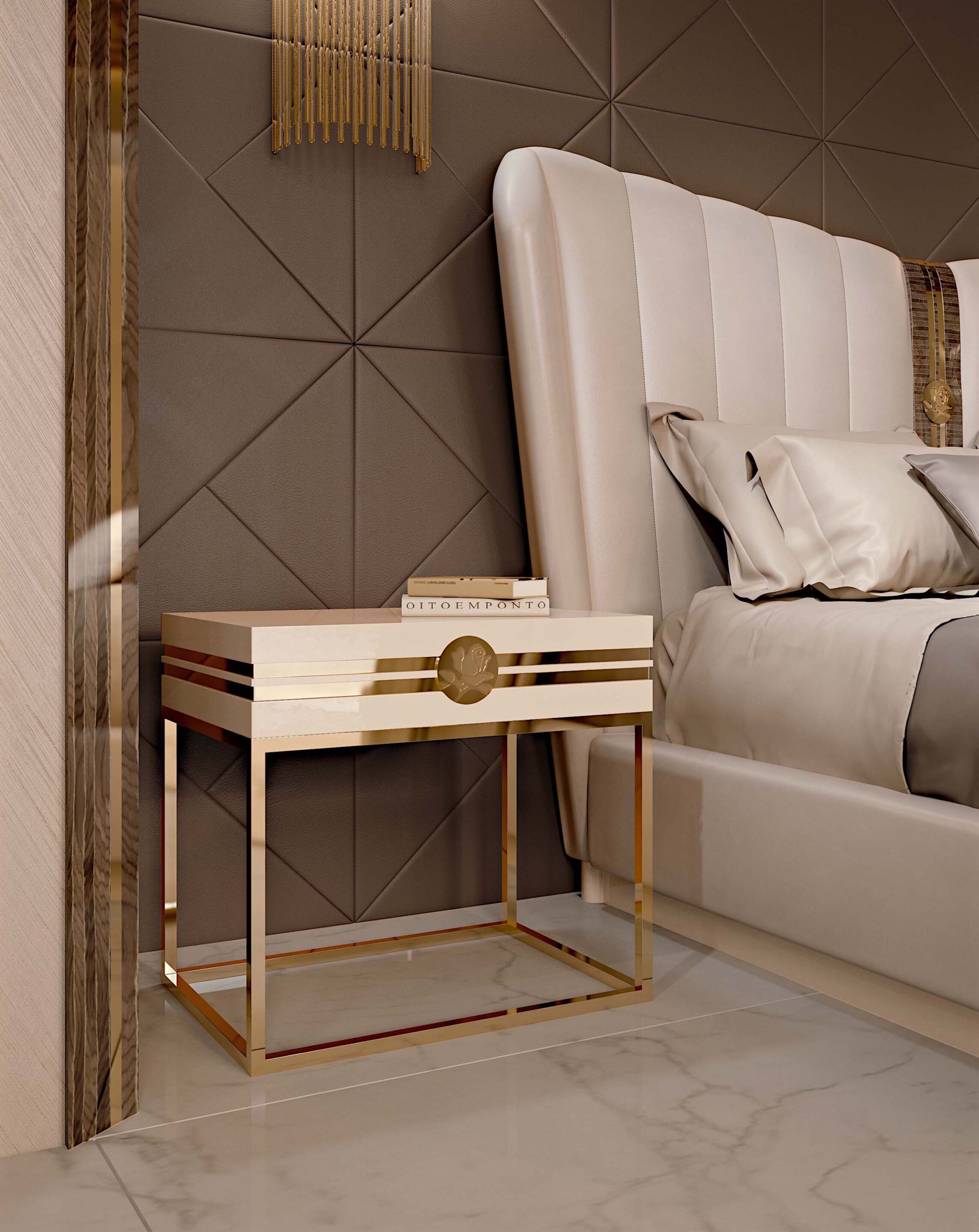 Кожаная двуспальная кровать с мягким изголовьем Bizzotto Italia Symphony-Infinity ARCH-00081588 - Вид №3