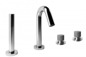 69531 / D Смеситель для ванны и душа из матовой нержавеющей стали 316 с душевым набором, традиционным картриджем и ручками из тикового дерева. Bongio Time2020 Wood