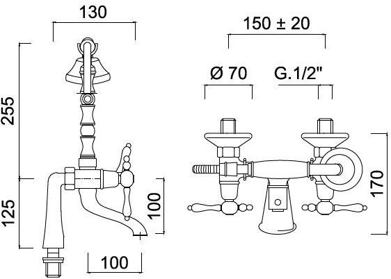 Rubinetteria Giulini Настенный смеситель для ванны с ручным душем Praga - praga crystal F7500cb - Вид №1