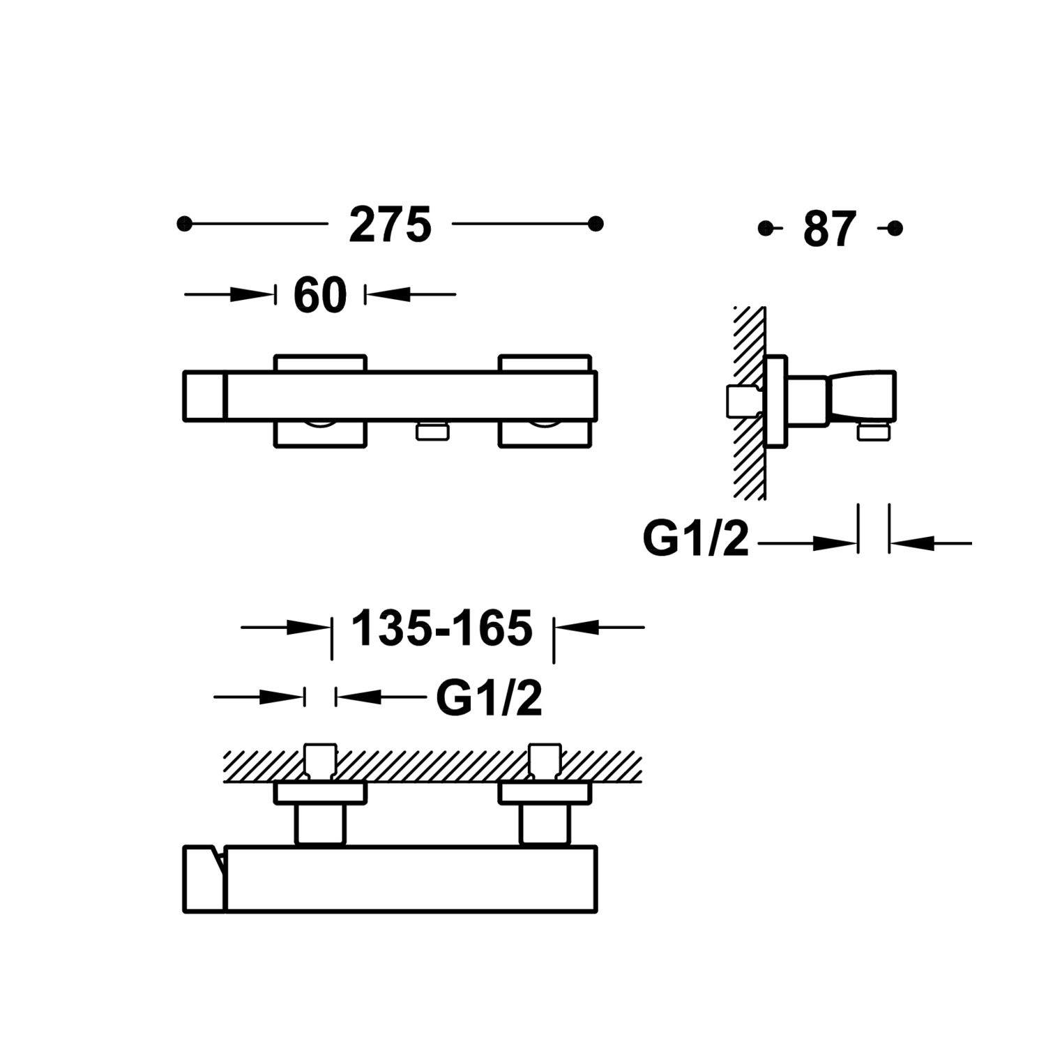 ТОНКИЙ настенный смеситель для душа с одной ручкой -20216701OR TRES  - Вид №1