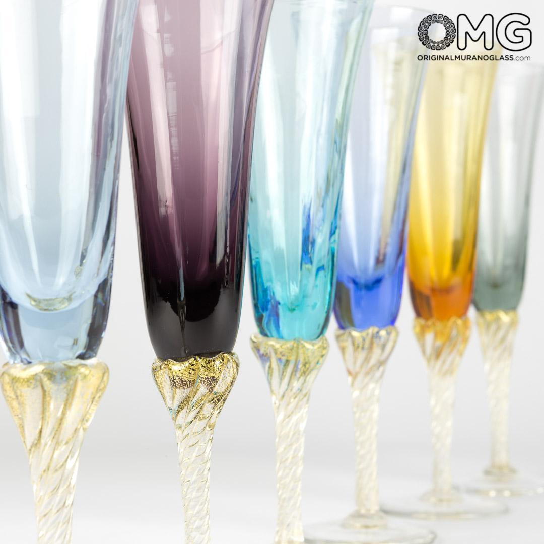 2785 ORIGINALMURANOGLASS Набор из 6 бокалов-флюте - дутое стекло - Original Murano Glass OMG 6 см  - Вид №1