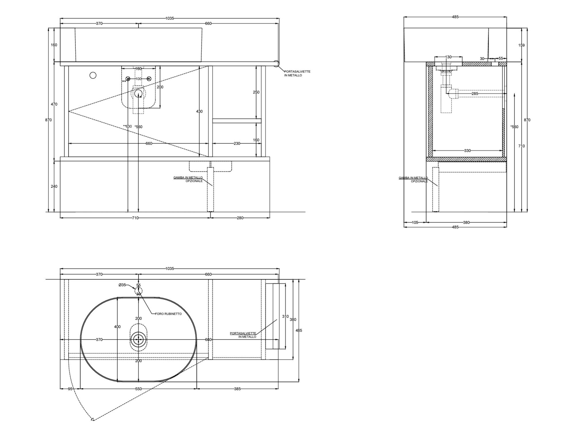 Шкаф для умывальника Fenix-NTM® с дверцами и встроенной раковиной Ceramica Cielo THEO 103 ARCH-00102413 - Вид №2