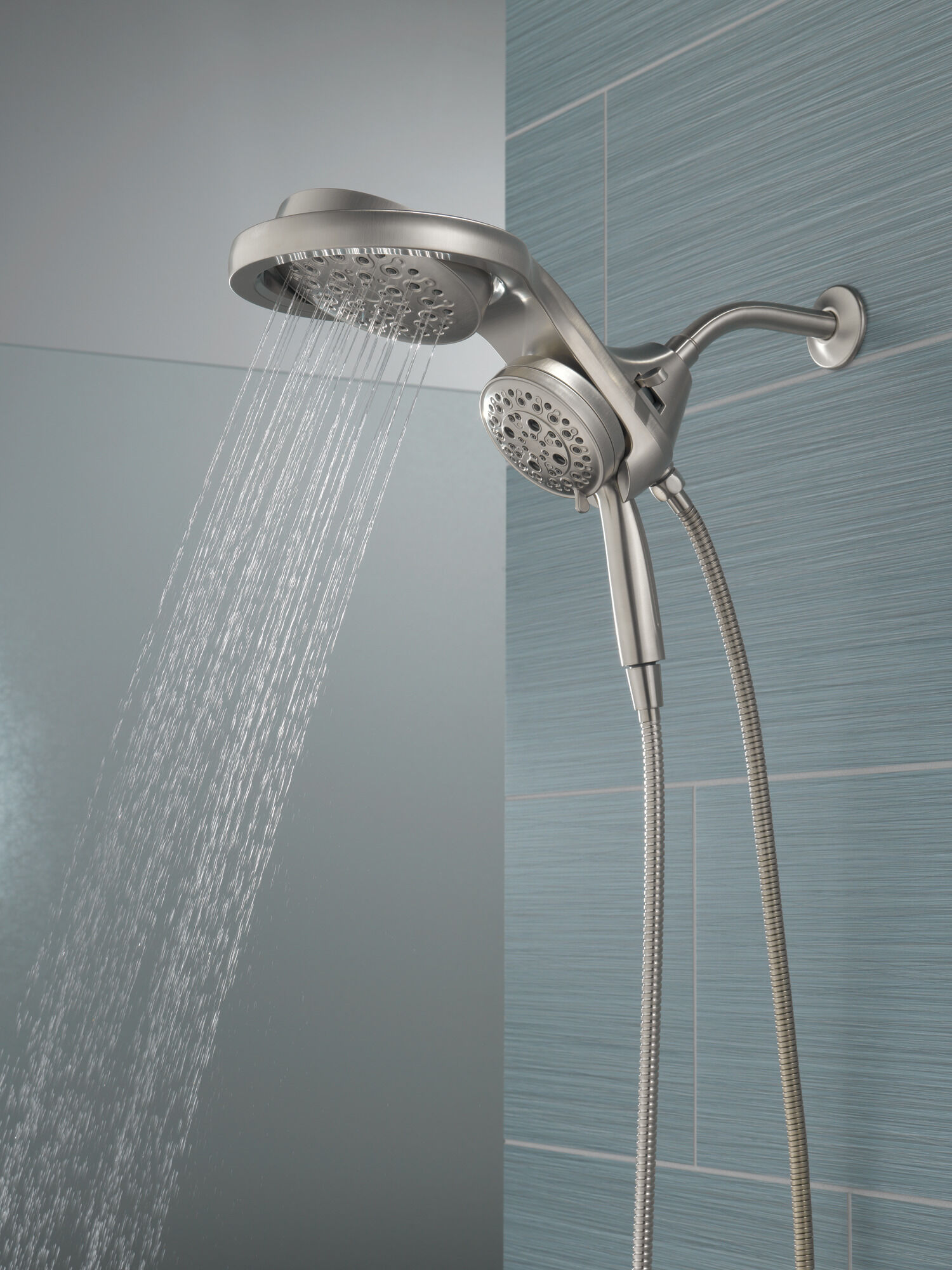 58680-SS HydroRain® H2Okinetic® 5-регулировочная душевая лейка два в одном Delta Faucet Universal Showering Нержавеющая сталь  - Вид №15