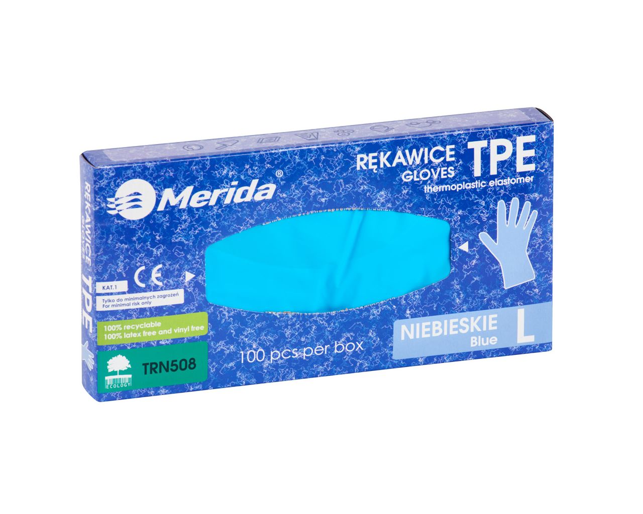 TRN508 Перчатки из эластомера TPE, синие, размер L, 100 шт./упаковка Merida  - Вид №1