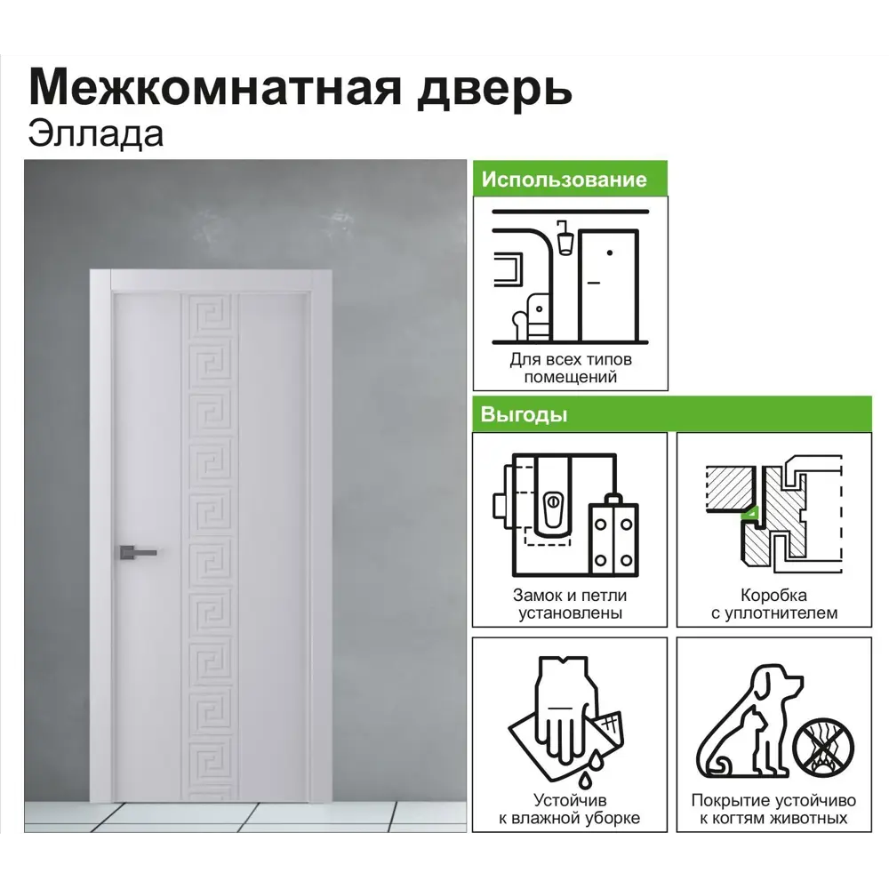 Дверь межкомнатная Эллада глухая полипропилен цвет белый 90x200 см (с замком) BELWOODDOORS STLM-2107809 - Вид №6