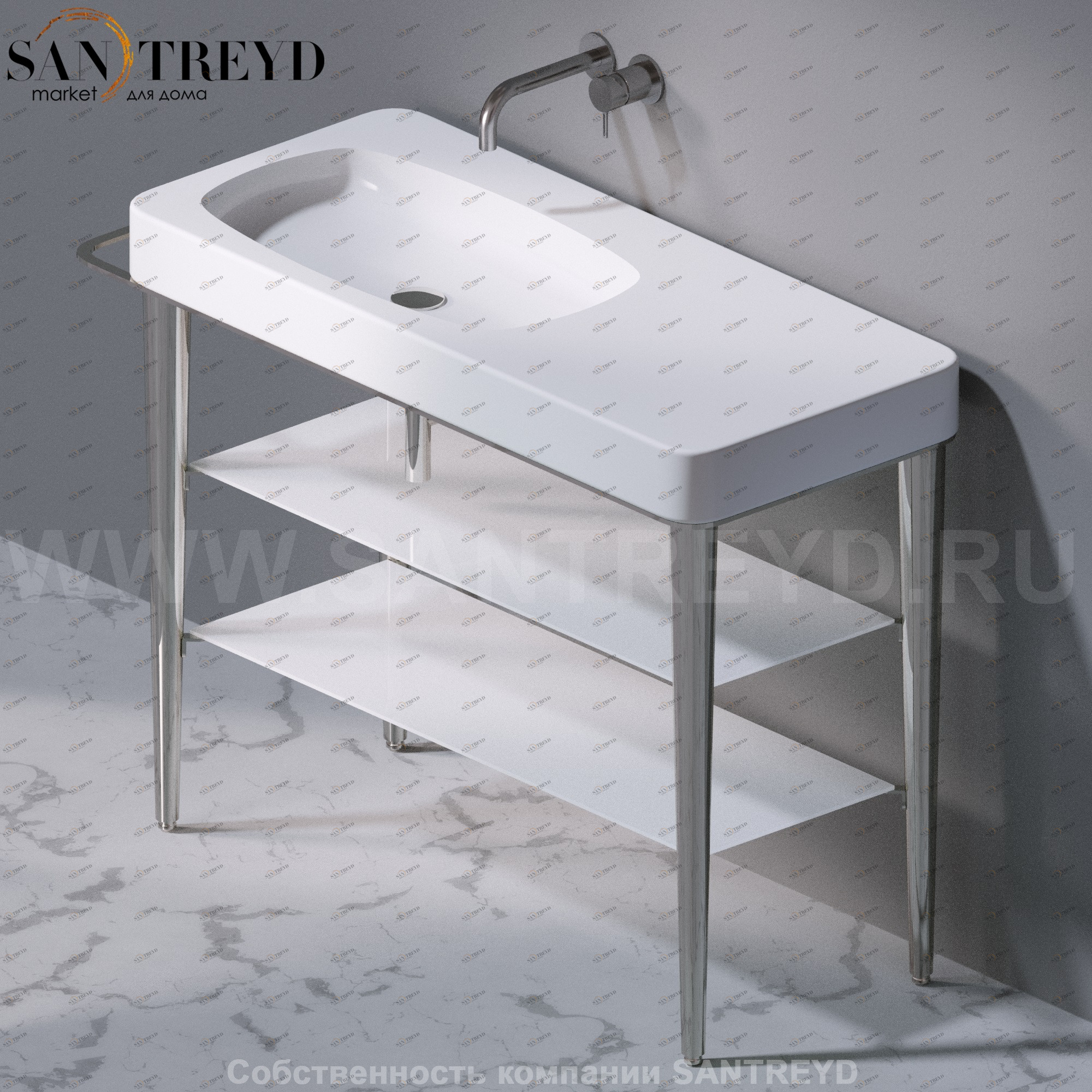 AeT ITALIA FUSION Консоль для раковины белая с держателем для полотенца и стеклянными полками C130.100 C130100