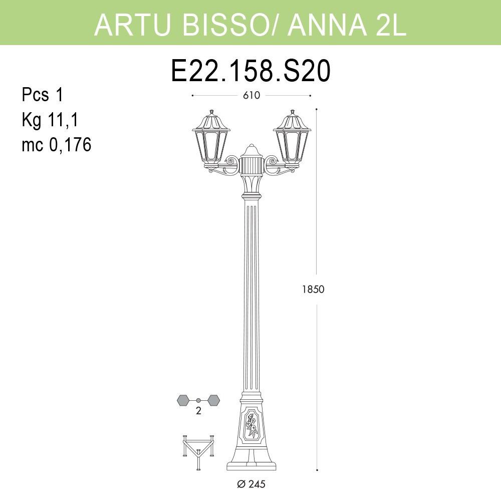 Уличный фонарь Fumagalli Artu Bisso/Anna E22.158.S20.AYF1R FUMAGALLI ФОНАРЬ 268808 Черный  - Вид №1