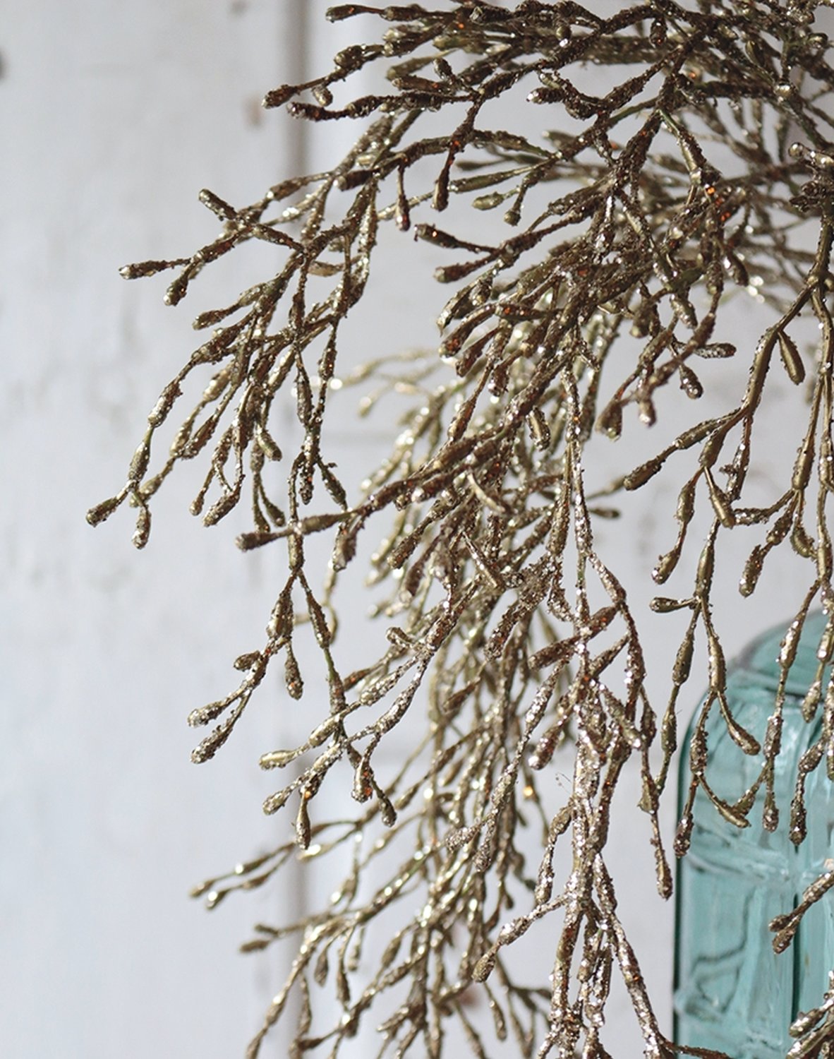 1706 331 a3 Вешалка для кактусов из искусственной омелы с глиттером, 93 см, золото H-andreas  - Вид №2