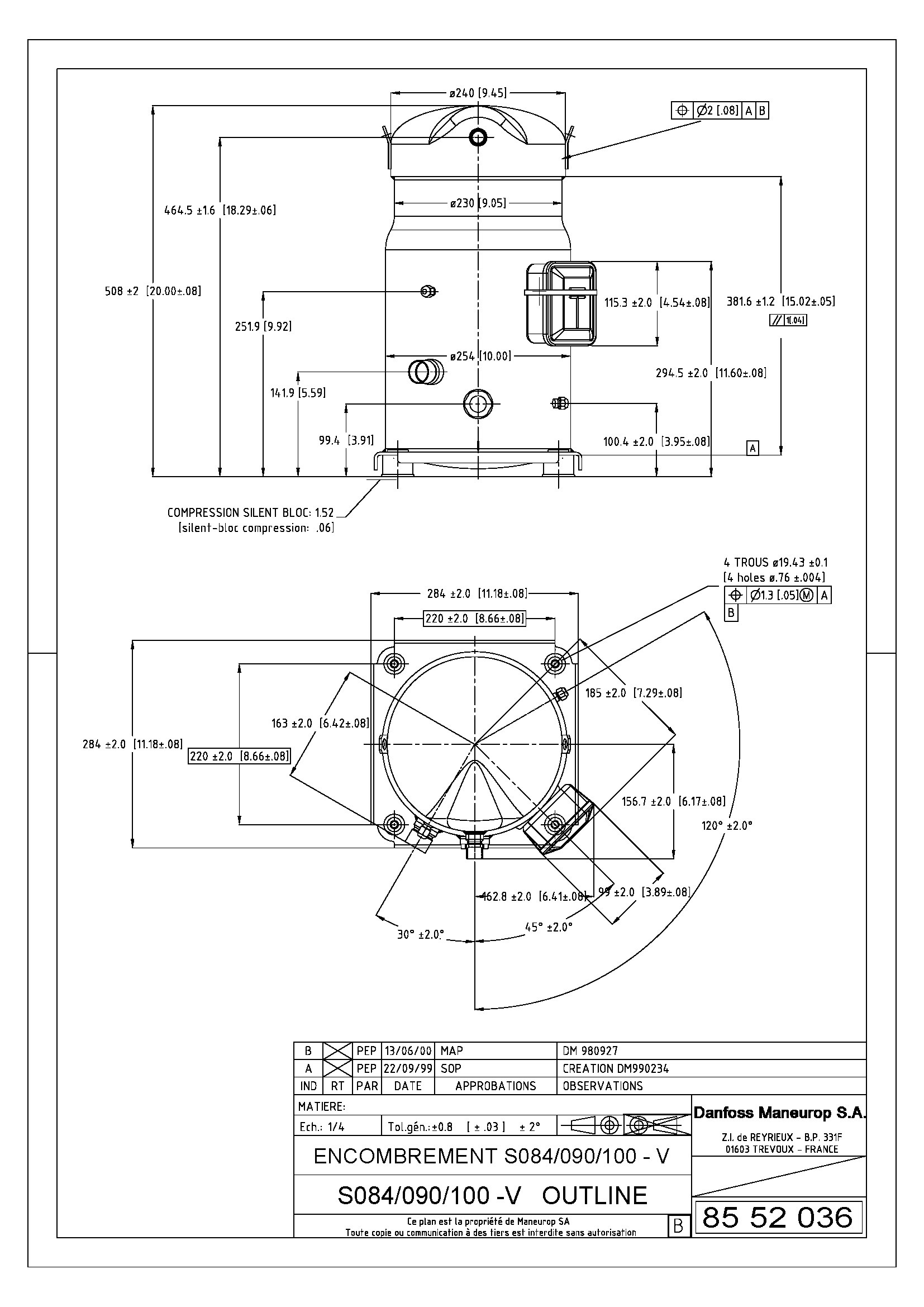 Danfoss SM — Герметичные спиральные компрессоры, R22 SM185-4R Спиральный Компрессор SM185-4RM  - Вид №11