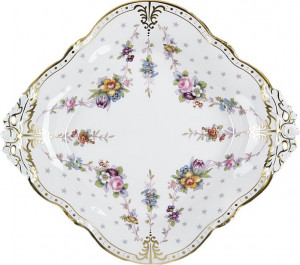 68815 Royal Crown Derby Блюдо квадратное на ножках Royal Crown Derby "Роял Антуанетта" 23см Фарфор костяной
