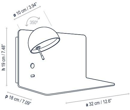 BOVER Регулируемый настенный светильник из алюминия с usb-портом Beddy sun-id-1452363 - Вид №3