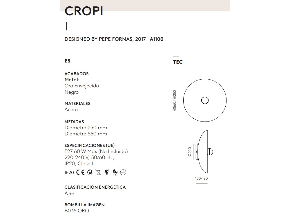 085446 Бра 25 см золотое Aromas del Campo Cropi  - Вид №1
