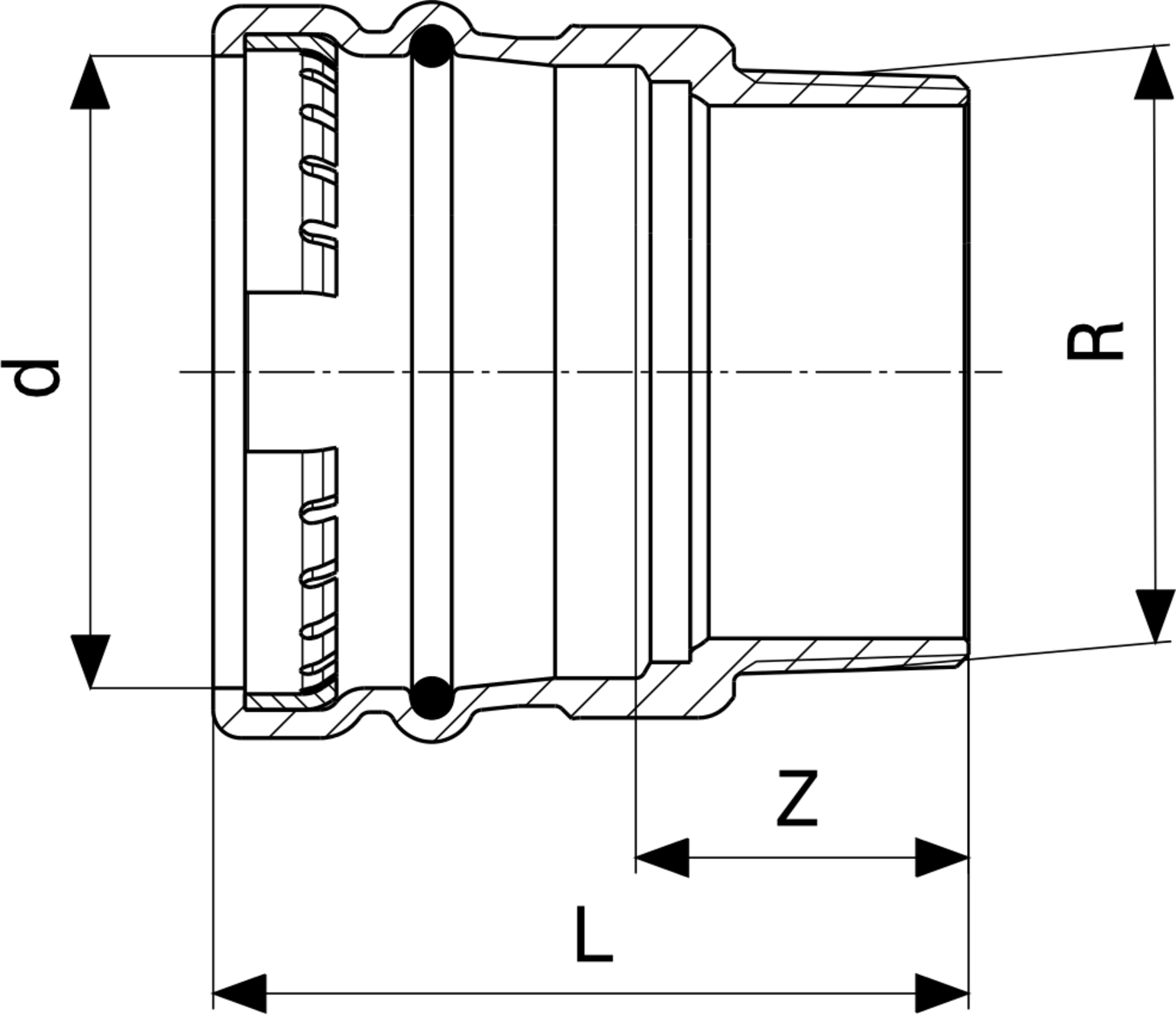 350 666 Модель 2211XL Трубопроводные системы  Profipress  Переходники/​переходные угольники Santreyd  - Вид №3