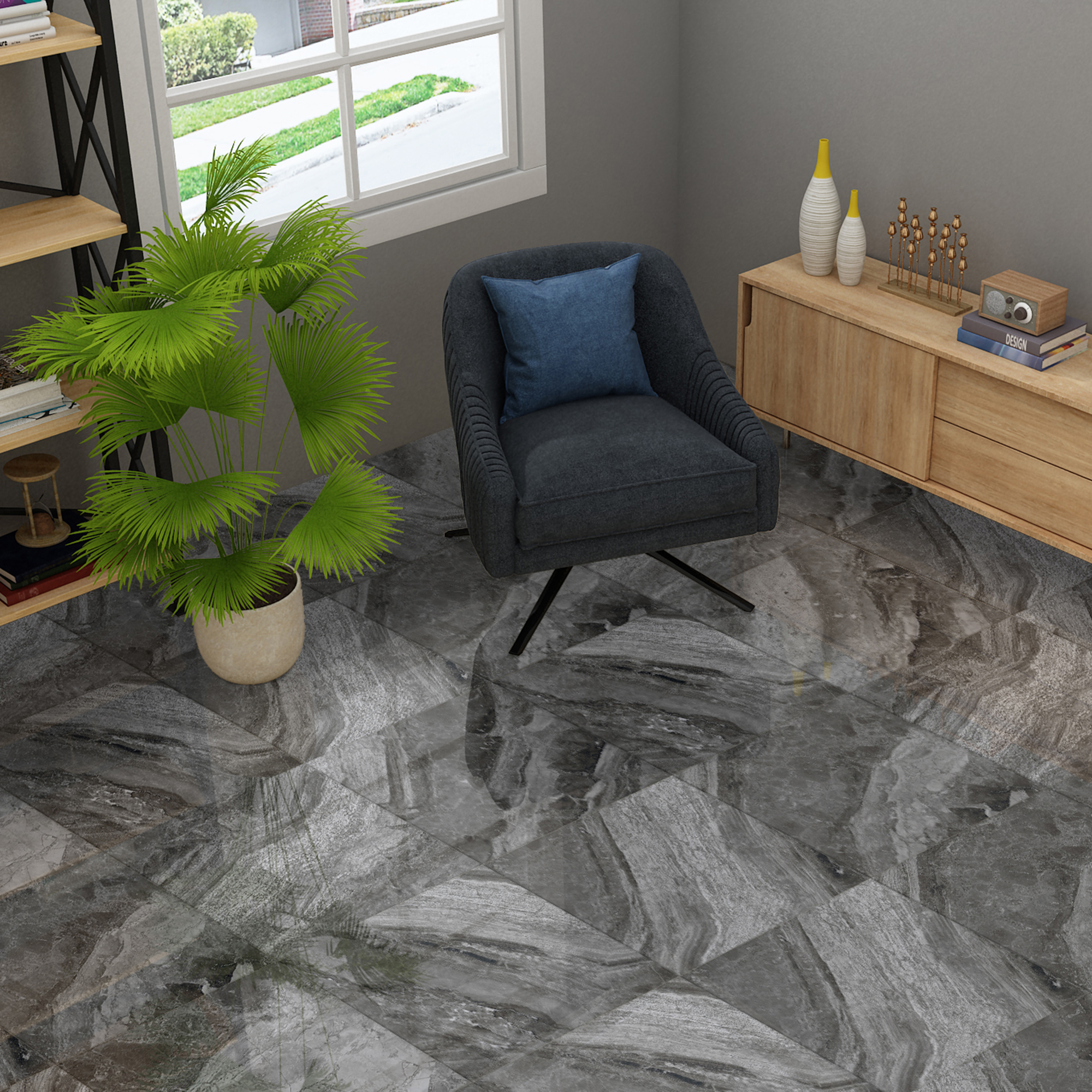 Santreyd Керамогранит Dark Grey Pol с эффектом мрамора 60x60 см 85093832 STLM-0058672