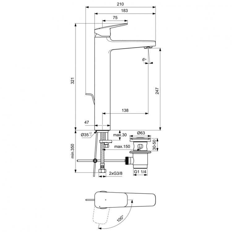 BD239AA Смеситель для раковины Ideal Standard CERAPLAN  - Вид №3