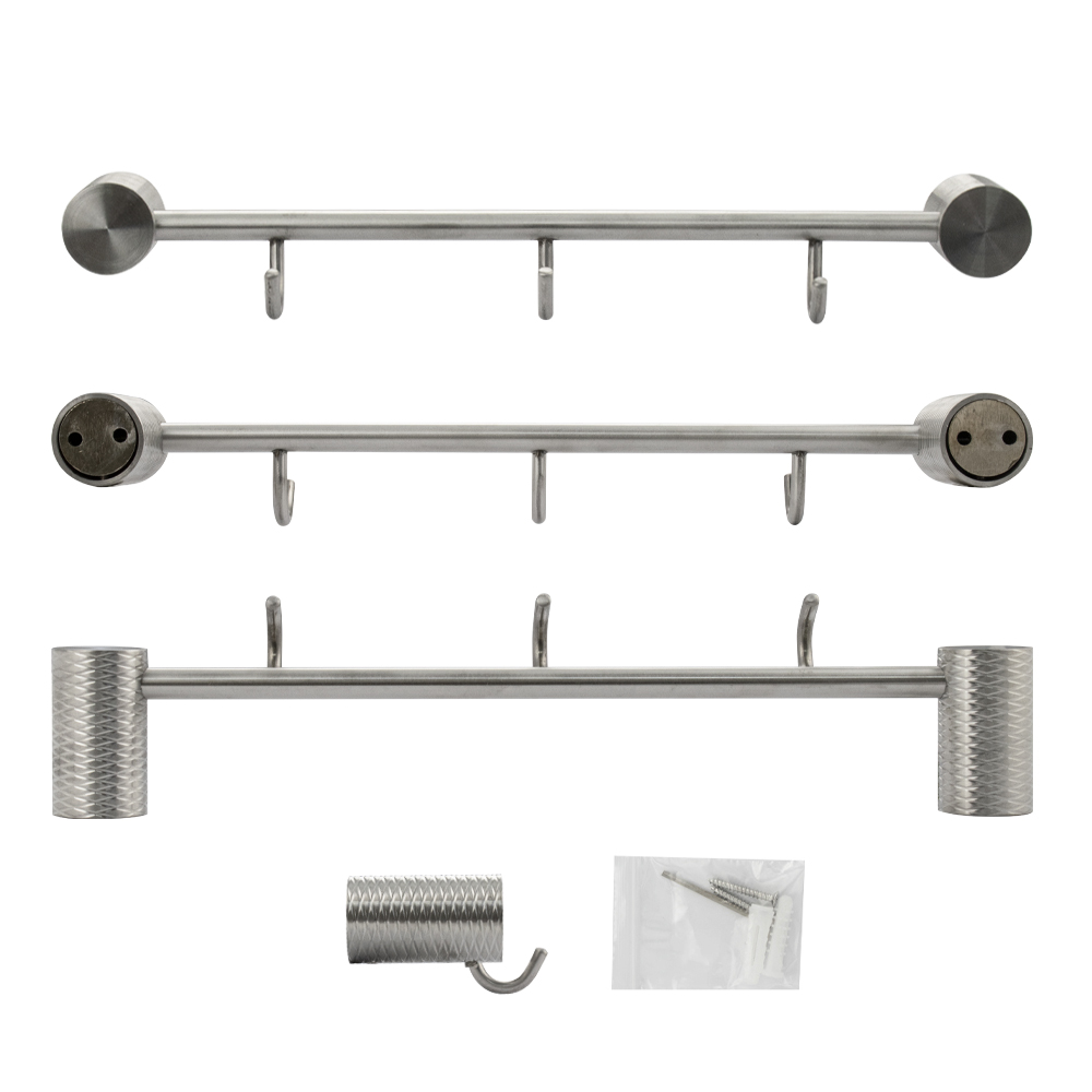 GFmark - Вешалка с тремя крючками, прямая, из нержавеющей стали с резным креплением, код: 81204  - Вид №4