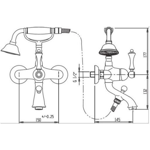 Напольный смеситель для ванны с ручным душем, с кронштейном для слива-перелива CEZARES ATLANTIS-VDPS-01-Sw/M - Вид №1