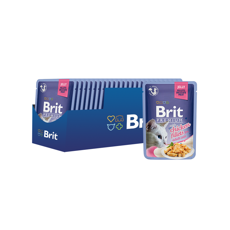 ПР0047469*24 Корм для кошек Premium Cat Jelly Кусочки из куриного филе в желе пауч 85г (упаковка - 24 шт) Brit 