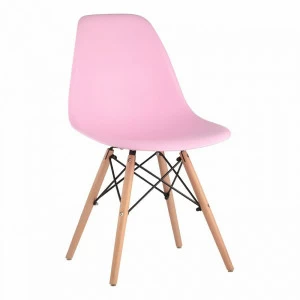 Стул со спинкой розовый с деревянными ножками Eames EAMES ДИЗАЙНЕРСКИЕ, EAMES DSW 00-3882007 Розовый
