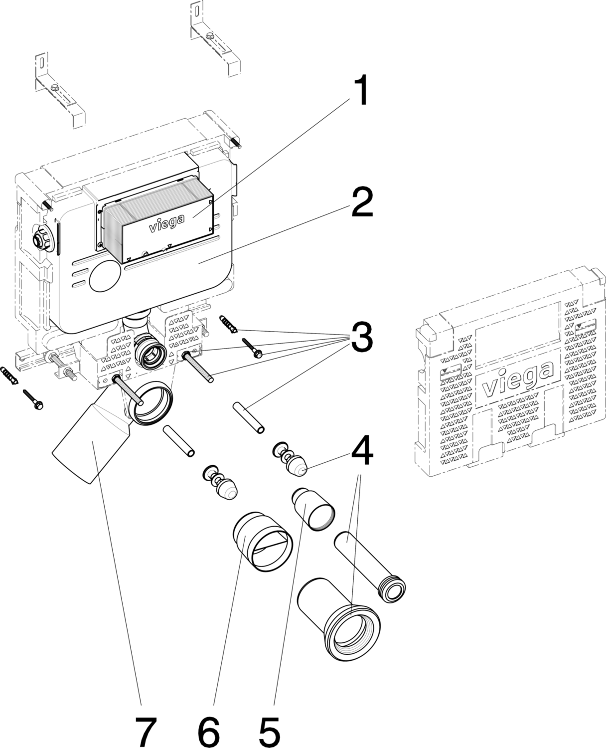 Системная техника  Viega Mono  Блоки скрытого монтажа для унитазов  Спереди VIEGA 460 532 1) Модель 8338 Santreyd  - Вид №2