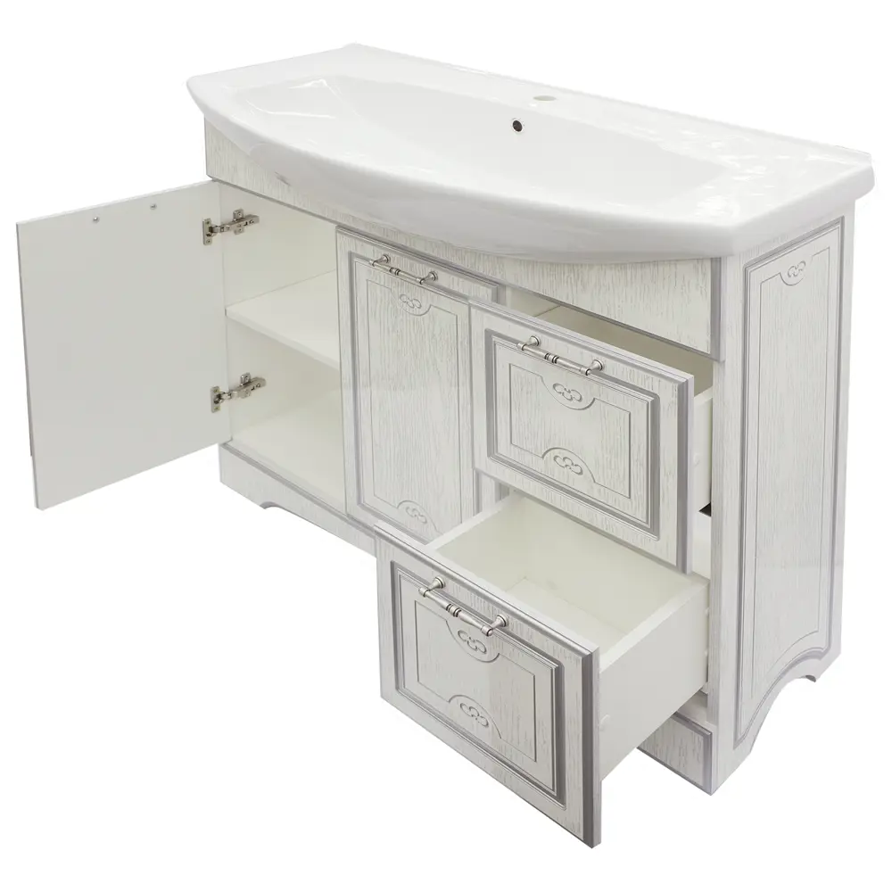 Тумба под раковину напольная «Луиза» 105 см цвет белое серебро SANFLOR STLM-2042649 - Вид №2