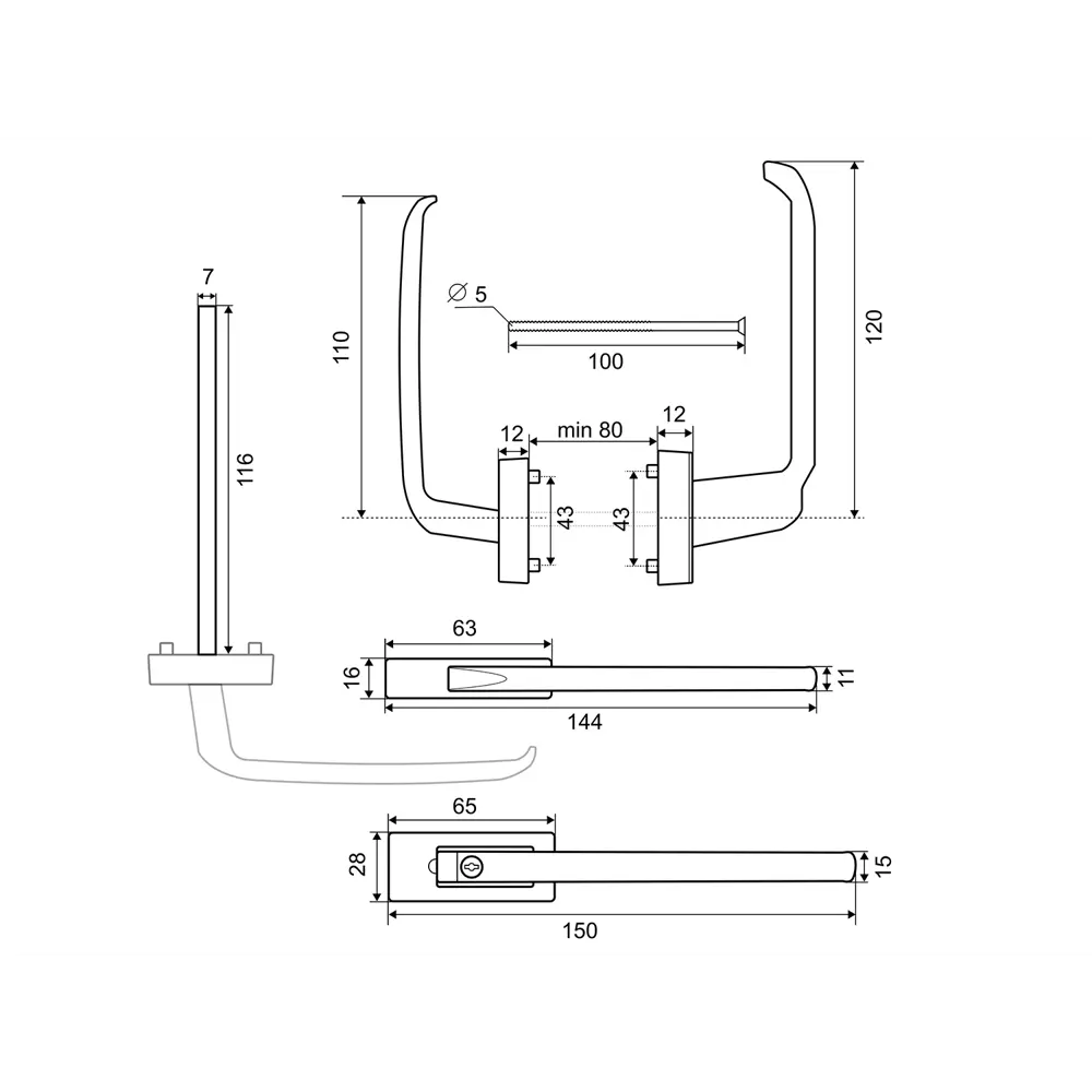 Ручка балконная двусторонняя узкая с ключом ФАБРИКА ЗАМКОВ STLM-2201821 - Вид №3