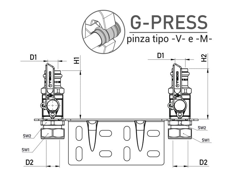 Комплект с двумя прессовыми клапанами G-Press® для газового счетчика bitubo TECO KM3 ARCH-00136333 - Вид №3
