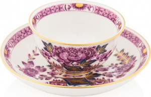 10645416 Meissen Набор пиал с блюдцем 60мл "Индийские цветы" (пурпурная), 2 шт Фарфор, Керамика