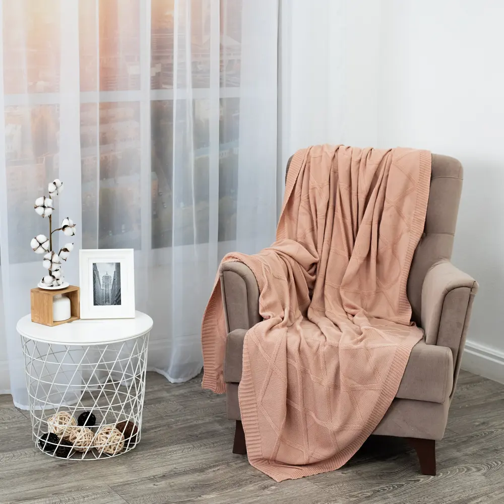 Плед вязаный 150x200 см акрил цвет розовый 83273944 STLM-2030069 Santreyd отсутствует - Вид №4
