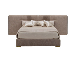 Двуспальная кровать из ткани с мягким изголовьем