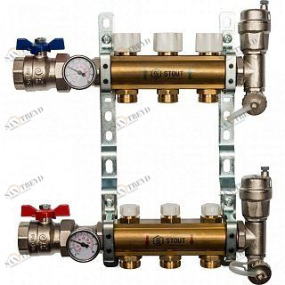 Распределительный коллектор из латуни STOUT 1" х 3/4" х 3 выхода без расходомеров SMB0468000003