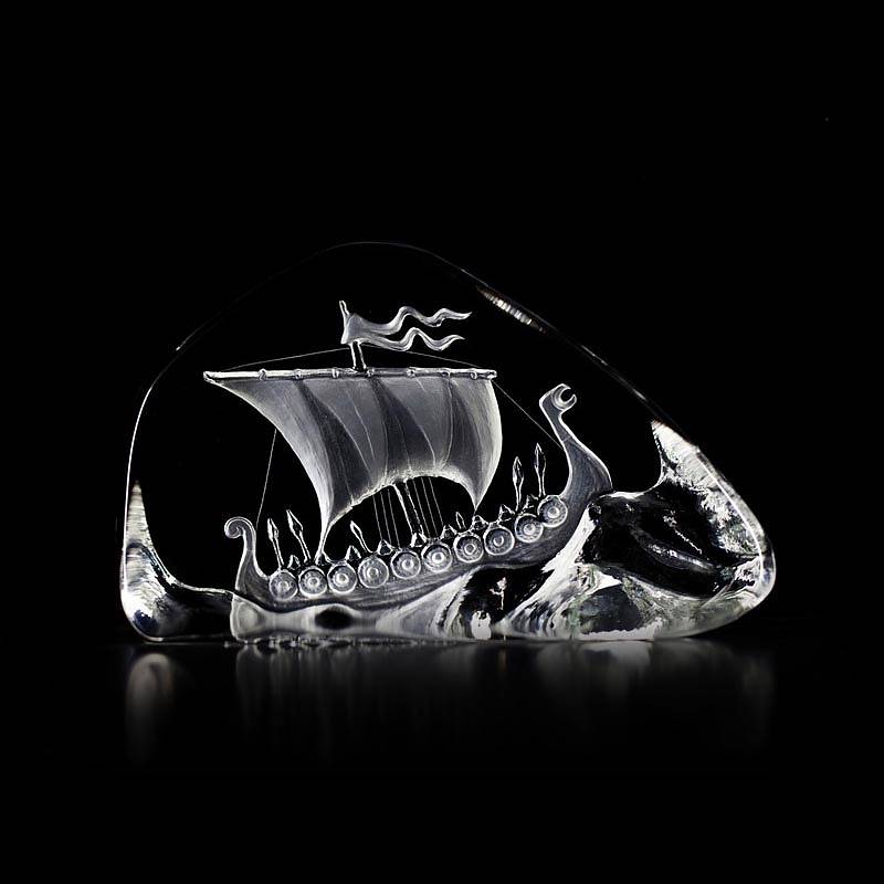 33760 Скульптура из прозрачного хрусталя "Корабль викингов", 160/100 мм. Maleras 