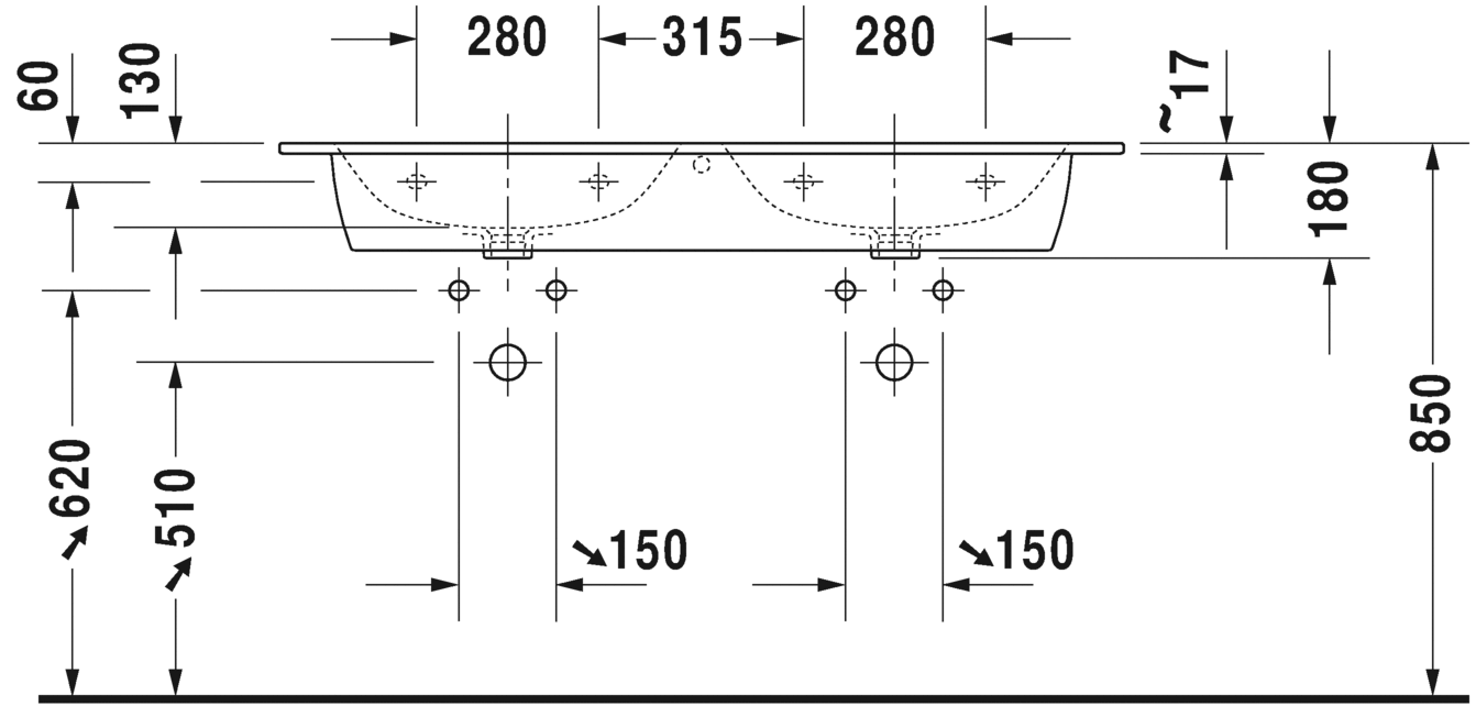 2336133260 Подвесная раковина настенная овальная Duravit ME BY STARCK - Вид №3