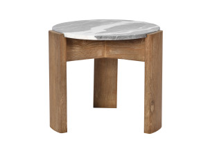 Высокий круглый стол из тикового дерева с мраморной столешницей