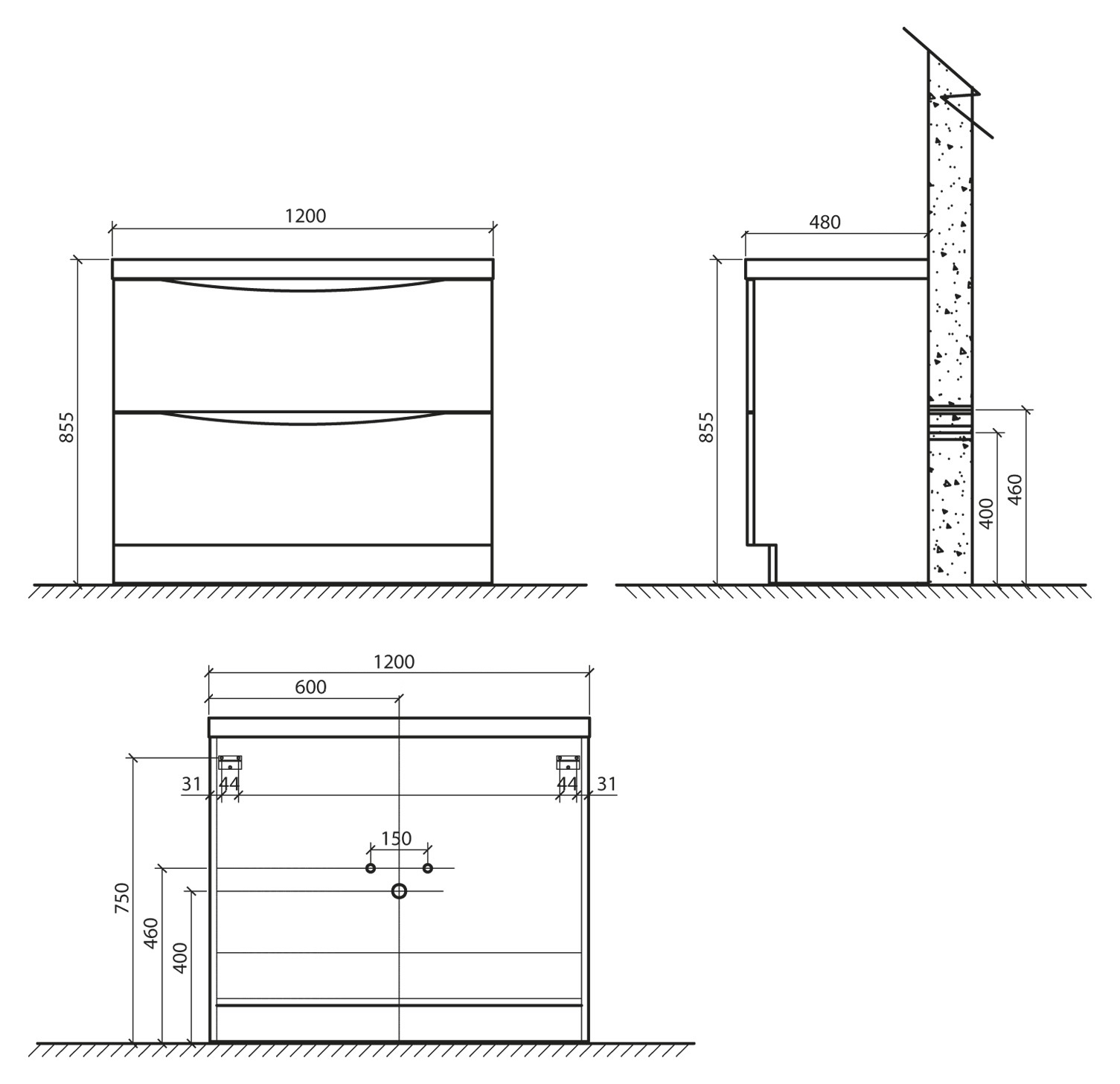 Мебель для ванной BelBagno ANCONA-N-1200-2C-PIA-2-RW  - Вид №2