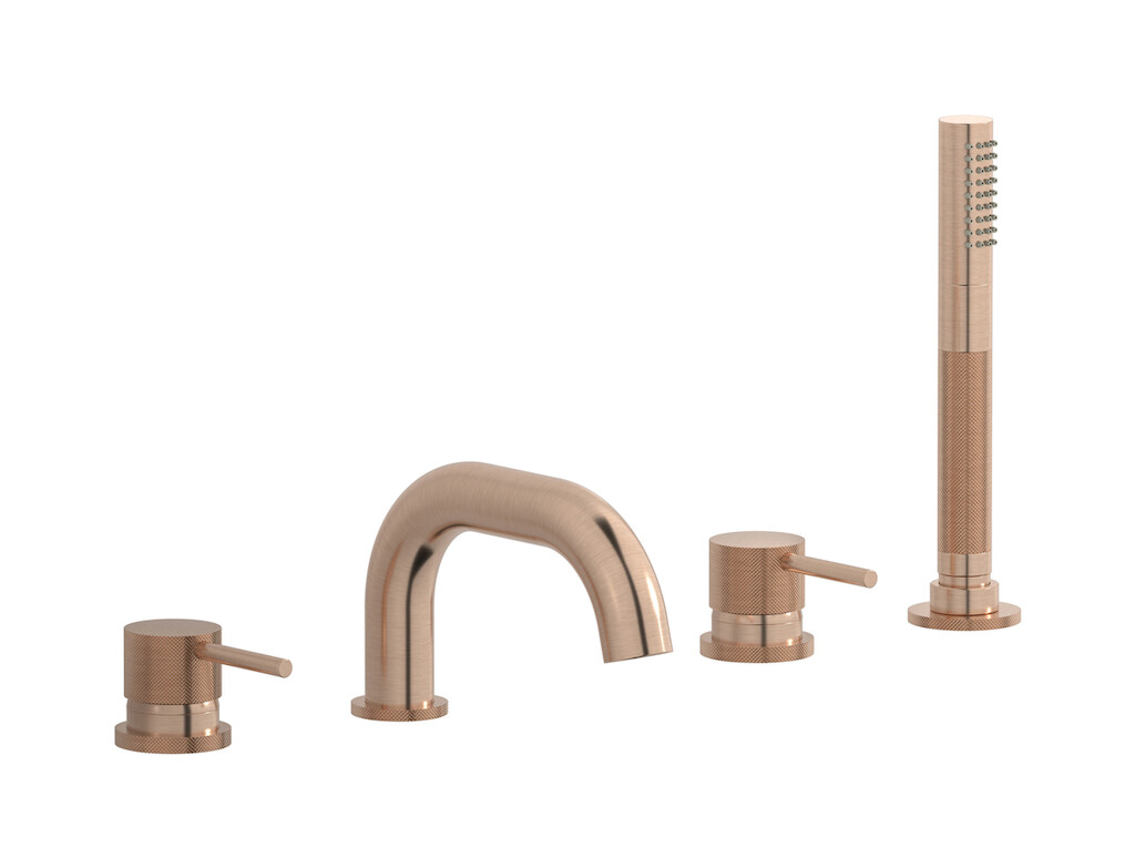 Смеситель на бортик ванной на 5 отверстий с дивертером и душевым гарнитуром. WE ARE IB id396sr Brushed Rose Gold Industria