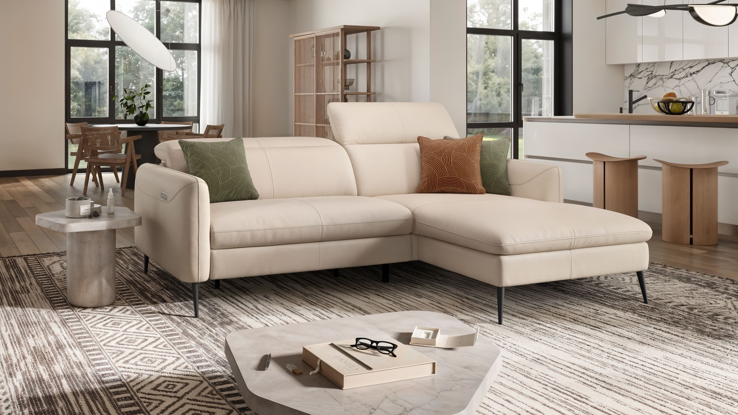 Кожаный диван с полуостровом Sofanella Мессина ARCH-00143650 - Вид №2