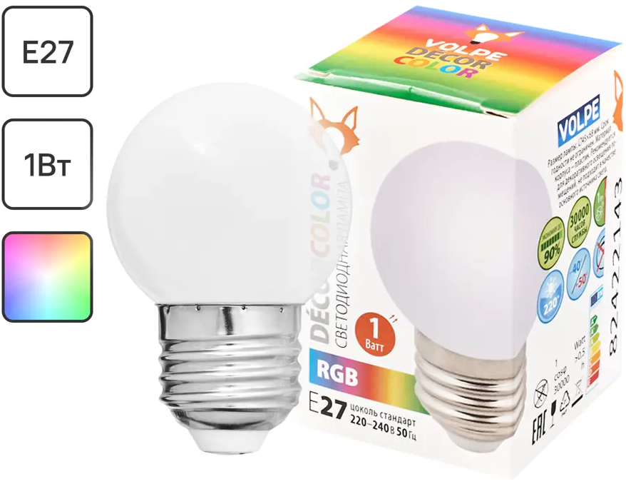 Светодиодная лампа Volpe RGB E27 с эффектом цветного шара 82422143