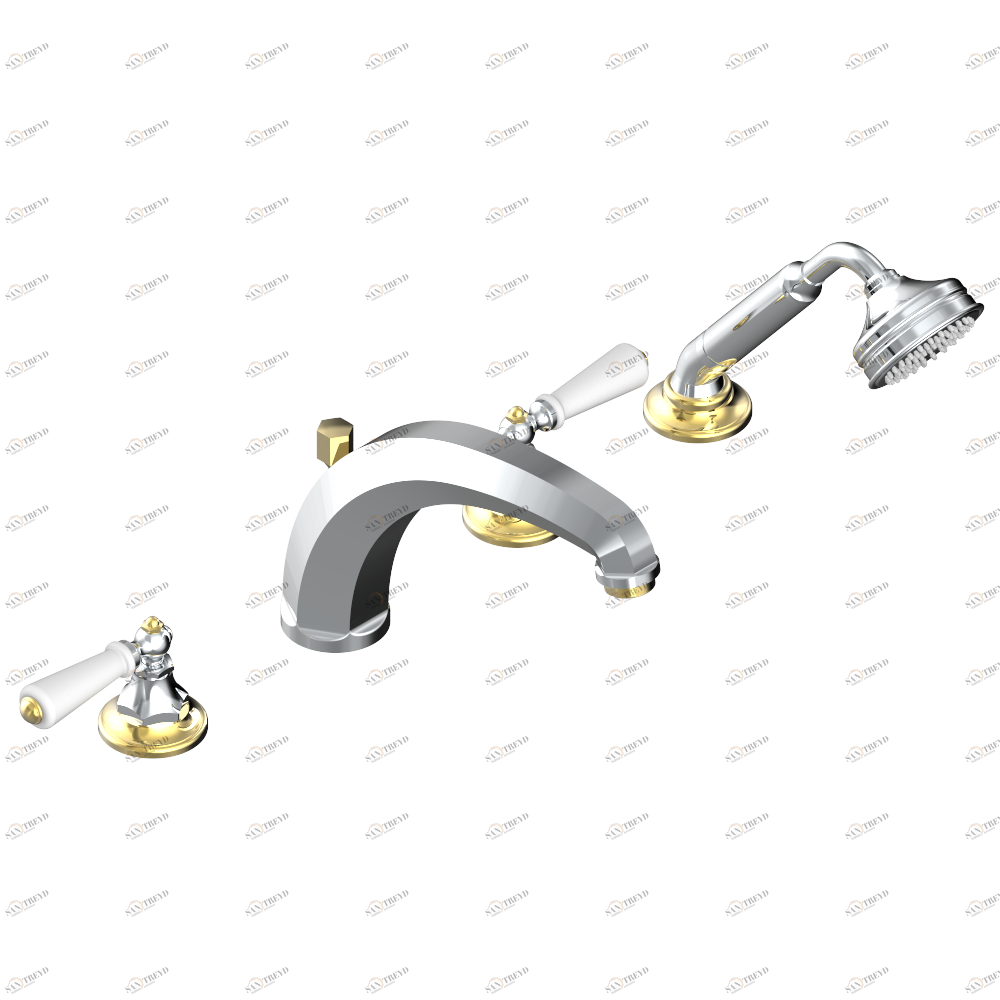 G75-112BSGBH Смеситель для ванны на 4 отв. с высоким изливом СУПЕР ГОЛИАФ Thg-paris Charleston с рукоятками Хром-золото G75 112BSGBH CAT.A