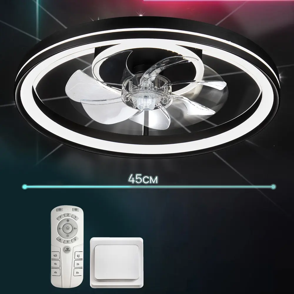 Люстра-вентилятор потолочный светодиодная SF8004/500C-BK-FAN с пультом 15 м2 освещение регулируемый белый свет цвет черный 89416472 STLM-2128117 Santreyd  - Вид №9