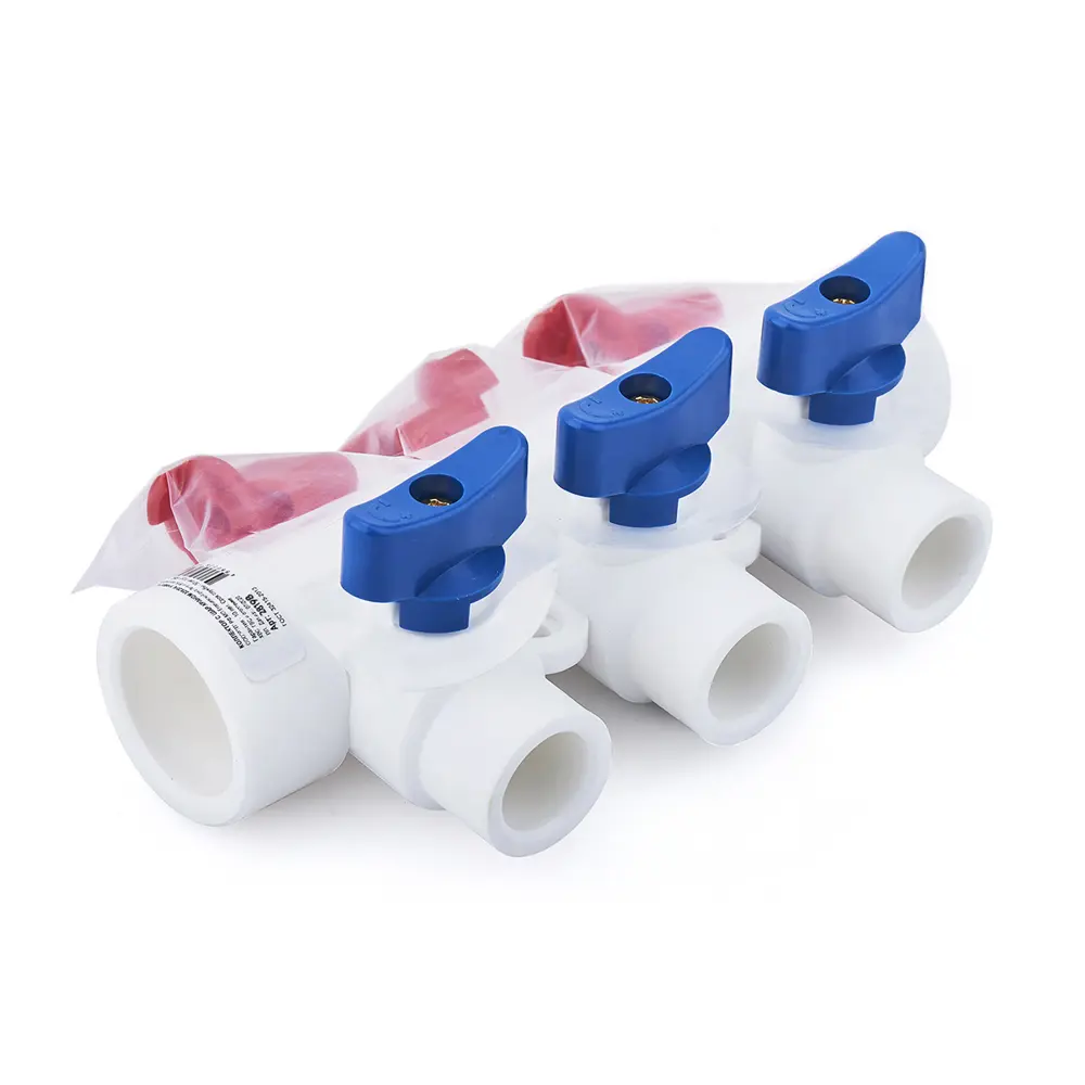 Коллектор с шаровыми кранами RTP 25 мм на 3 выхода 20 мм полипропилен STLM-2106137