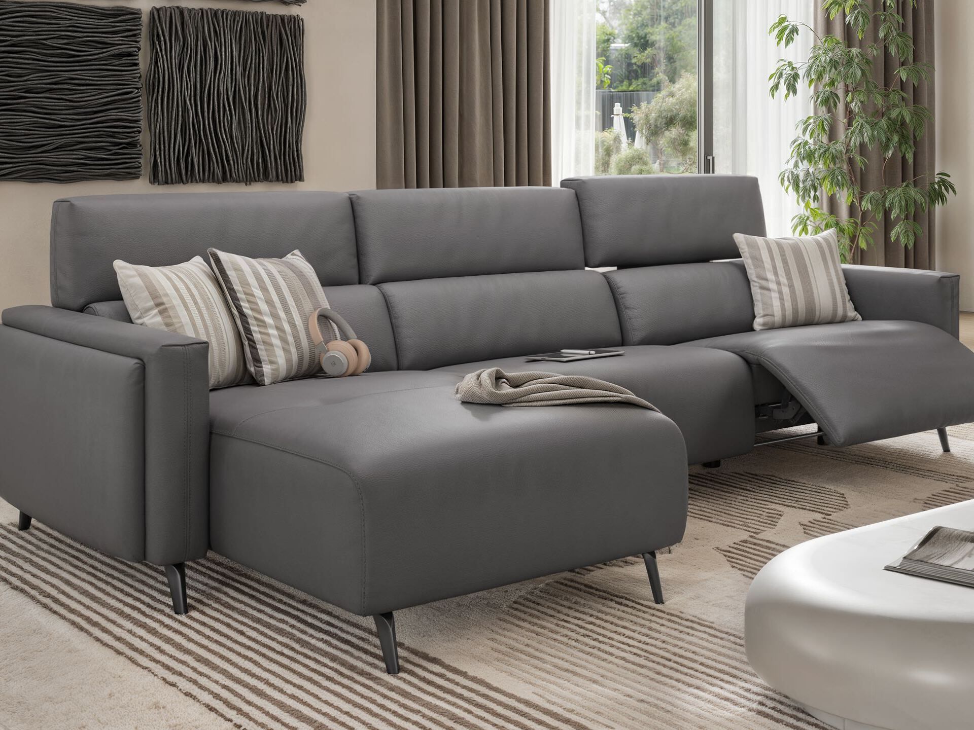 Кожаный диван с полуостровом Sofanella Avella ARCH-00119540 - Вид №1