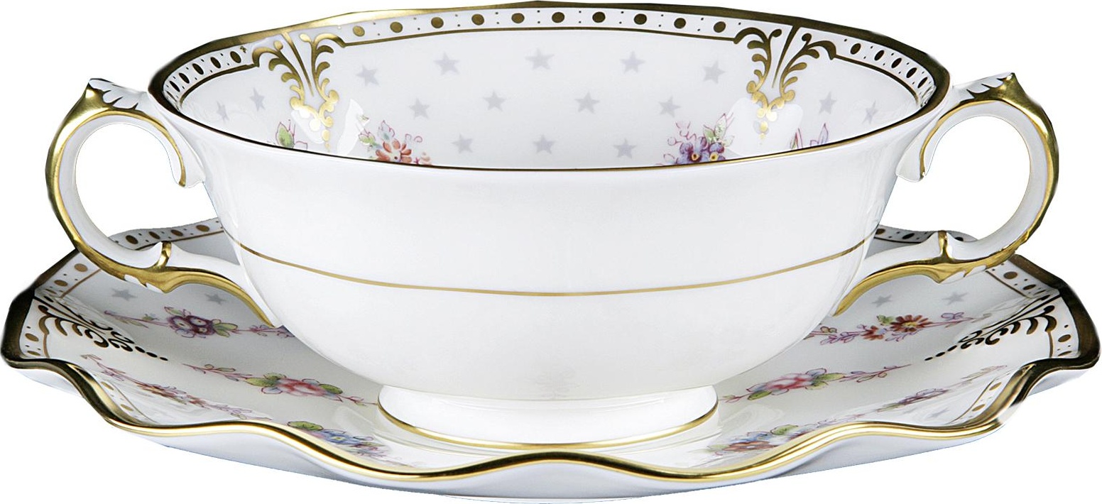 62557 Royal Crown Derby Чашка суповая с блюдцем Royal Crown Derby "Роял Антуанетта" 300мл Фарфор костяной 