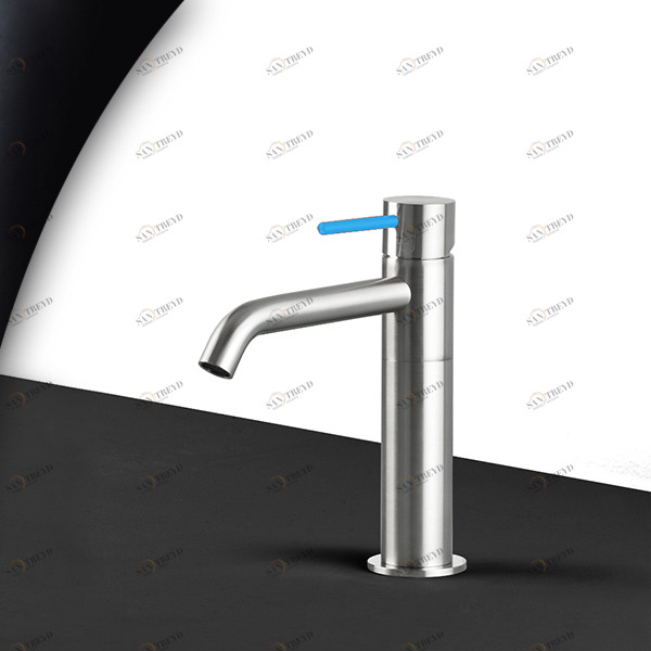 Смеситель для раковины сталь матовая с синей ручкой Toki Radomonte TKS2SCIL16