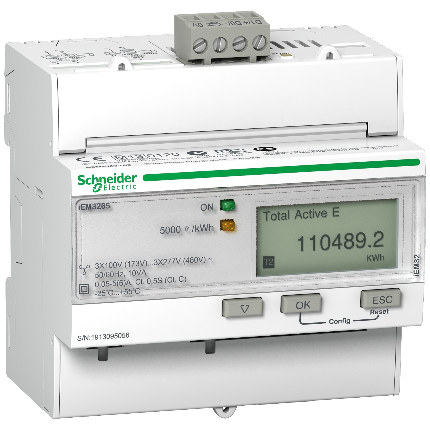 A9MEM3265 iEM3265 счетчик ээ - CT - BACnet - 1 цифр. вх. - 1 цифр. вых. - 4 тарифа Schneider Electric Acti 9 iEM3000 