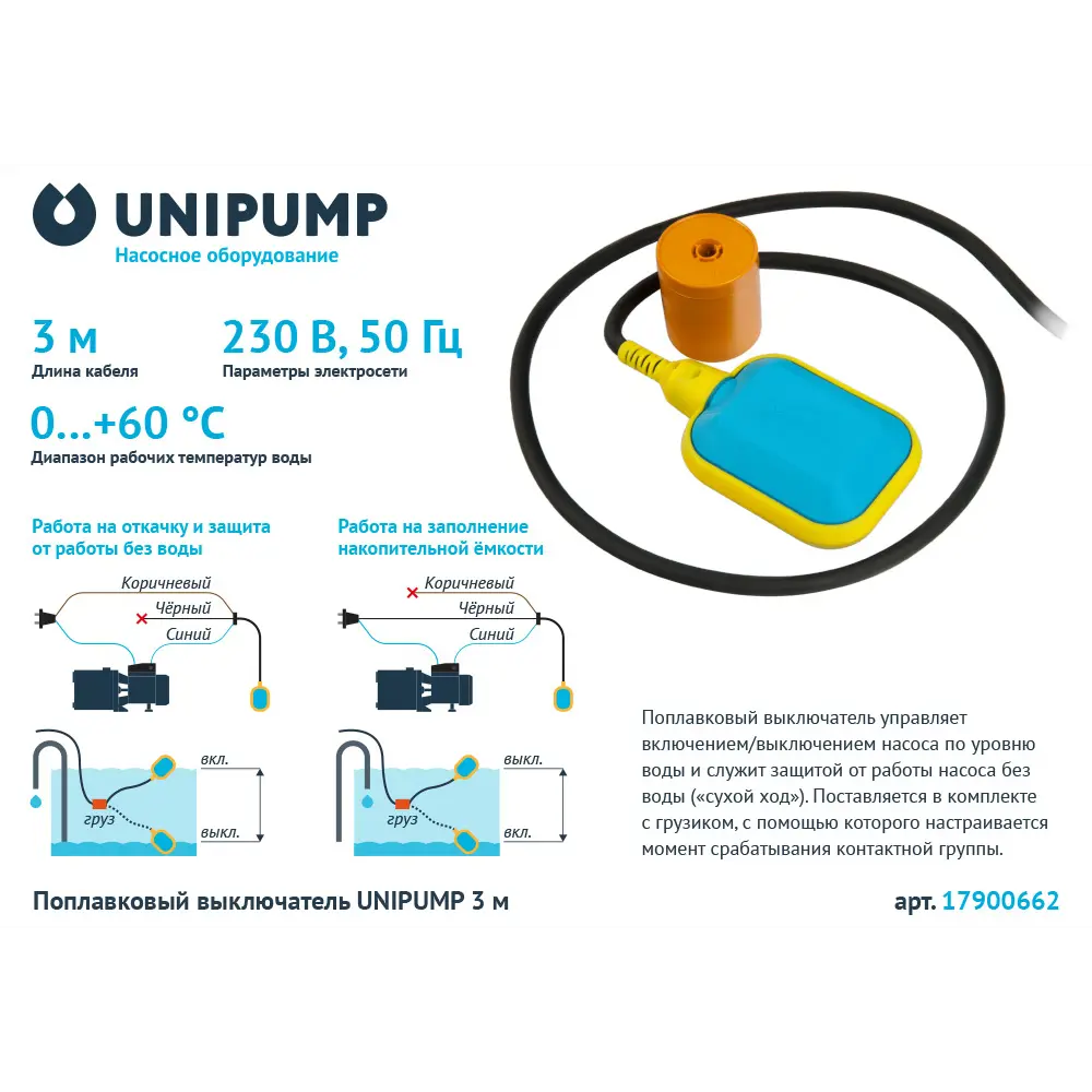 Поплавковый выключатель Unipump 3 м STLM-2178001 - Вид №1