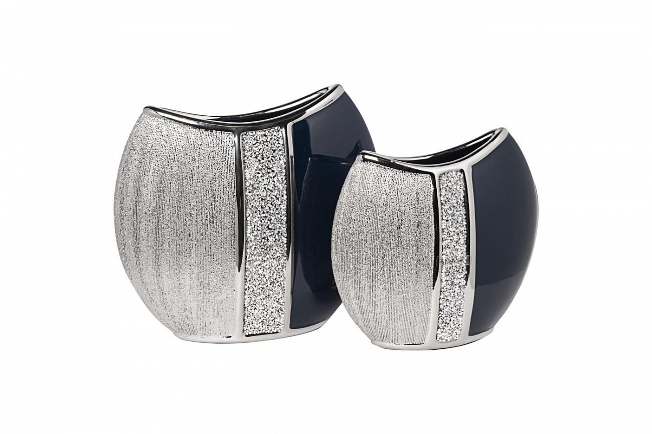 Ваза керамическая синяя с серебром 26,5 см GARDA DECOR - 00-3886414 Серебро;синий  - Вид №2