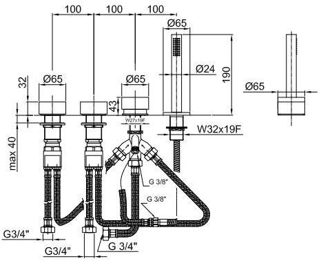 ABOUTWATER Комплект для ванны с ручным душем на 4 отверстия Af/21 Fantini Rubinetti sun-id-1426208 - Вид №1