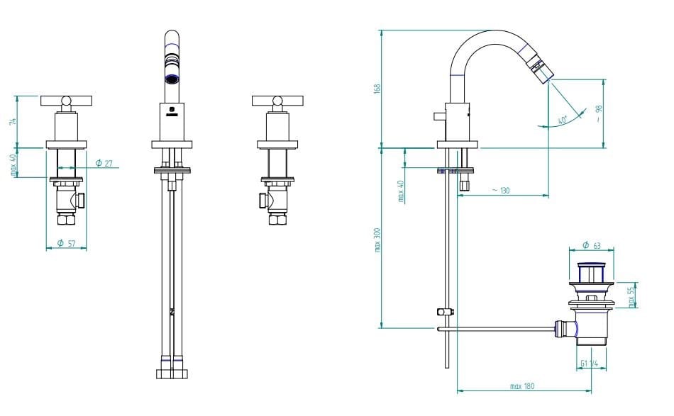 Смеситель для биде с 3 отверстиями Zazzeri Da-Da ARCH-00110570 - Вид №2
