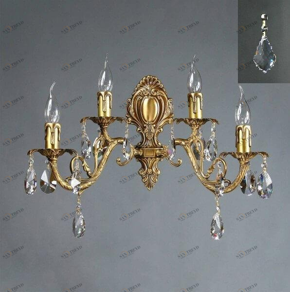 Бра настенное бронзовое Ambiente Alicante 8888/2+2 AB Leaf Crystal AMBIENTE ALICANTE 00-3888954 Бронза